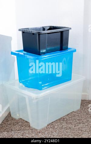 Stack Of Recyclable plastic storage containers Stock Photo