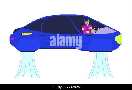 Future flying car driver cartoon flat illustration Stock Vector