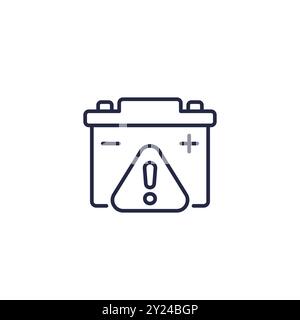 car battery warning, accumulator alert line icon Stock Vector