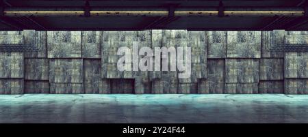 Industrial interior background and cement pillars.3d illustration.Blank concrete wide space interior and wall. Stock Photo