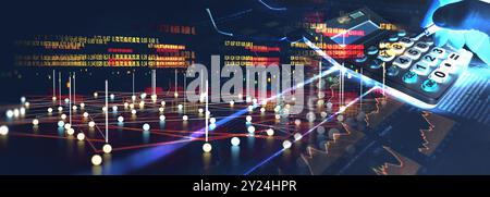 Technology and communication for analytics and data management in internet.3d illustration.Big data and computing tools abstract background. Stock Photo