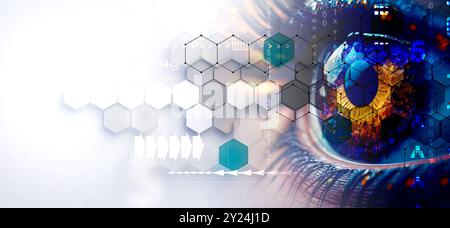 Geometric shapes in white and blue color.Futuristic business technology background.Abstract technology and digital hi tech hexagons backdrop. Stock Photo