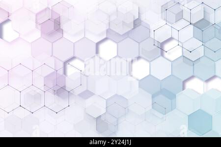 Geometric shapes in white and blue color.Futuristic circuit high computer net business background.Abstract technology and digital hi tech hexagons. Stock Photo