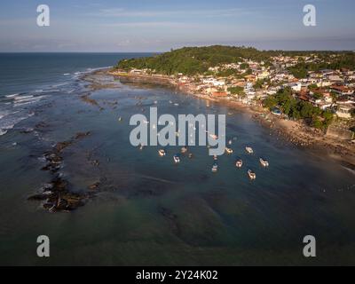 Beautiful aerial view to fishing and tour boats docked in Pipa Stock Photo