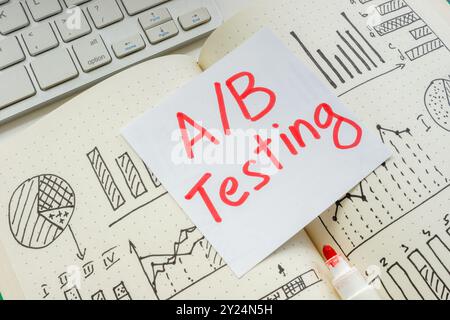Graphs and charts with A B testing label as a symbol of data-driven decision making. Stock Photo