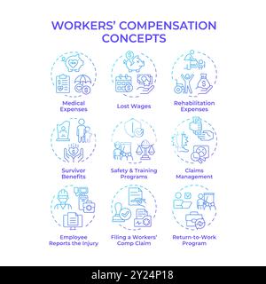 Workers compensation blue gradient concept icons Stock Vector
