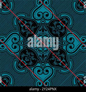 An elegant abstract deep teal colored bandana ethnic illustration background textile fabric print graphic artwork Stock Vector