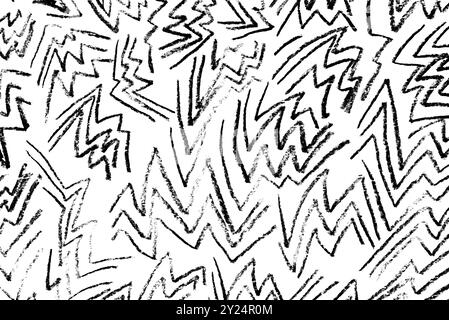 Chaotic Black and White Zigzag Pattern with Rough Textured Strokes Stock Photo