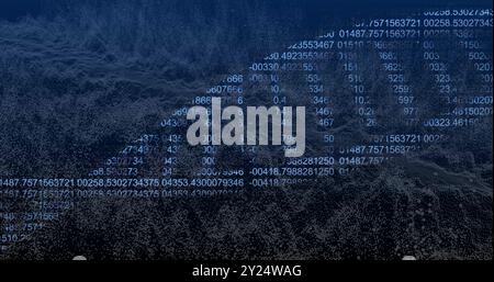 Binary code and numerical data processing over digital landscape image Stock Photo
