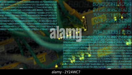 Binary code and data processing over network cables and server hardware Stock Photo