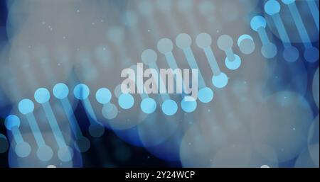 DNA strand image over blurred blue and white bokeh background Stock Photo