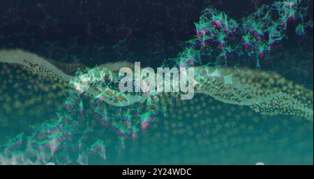 Abstract digital waveforms and geometric shapes, data processing image over gradient background Stock Photo