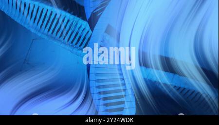DNA strand image over abstract blue background with flowing lines Stock Photo