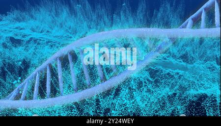 DNA strand and binary coding, scientific data processing Stock Photo