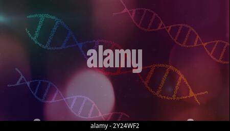 DNA strands image over colorful abstract background Stock Photo
