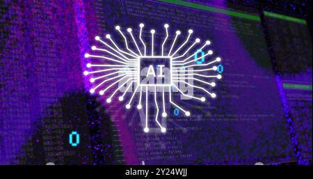 Digital circuit tree and binary code over computer programming image Stock Photo