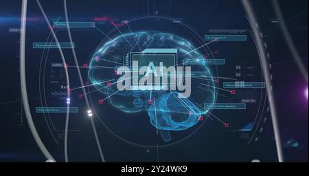 Image of digital brain with ai text over connections Stock Photo