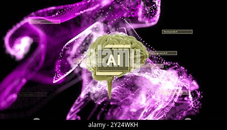 Image of digital brain with ai text over pink spots Stock Photo
