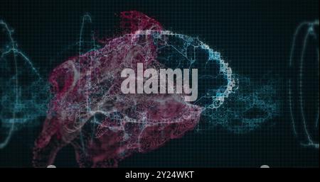 Image of digital brain spinning over shapes moving Stock Photo