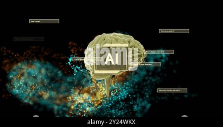 Image of digital brain with ai text over light spots Stock Photo