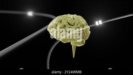 Image of digital brain spinning over connections Stock Photo