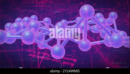 Image of dna network of connections with data processing and molecules on black background Stock Photo