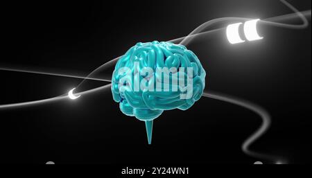 Image of digital brain spinning over connections Stock Photo
