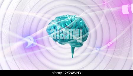 Image of digital brain spinning over connections Stock Photo