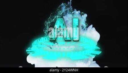 AI text over digital hologram and smoke image Stock Photo