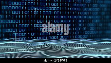 Binary code and digital waves, data processing image Stock Photo