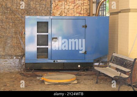 Auxiliary diesel generator for emergency power supply. Industrial generator. Backup power supply of generator. Autonomous emergency power supply. Stock Photo