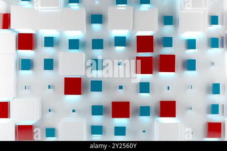 Futuristic 3d illustration of design of squares, rectangles and geometric shapes. Glowing neon lights and shiny, smooth texture.Abstract image of cube Stock Photo