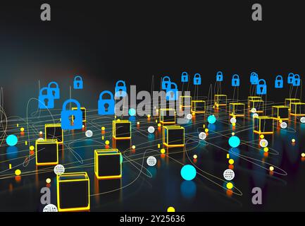 Data volume analysis and computer science industry.Data structure and information tools for networking business and cyber security. Stock Photo