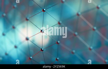 Block chain and technology abstract background.Net and communication concept.Close up image of dots and lines structure.Big data backdrop. Stock Photo