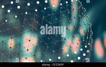 Block chain and technology abstract background.Net and communication concept.Close up image of dots and lines structure.Big data backdrop. Stock Photo
