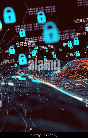 Data volume analysis and computer science industry.Data structure and information tools for networking business and cyber security. Stock Photo