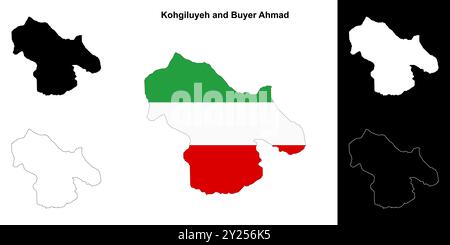 Kohgiluyeh and Buyer Ahmad province outline map set Stock Vector