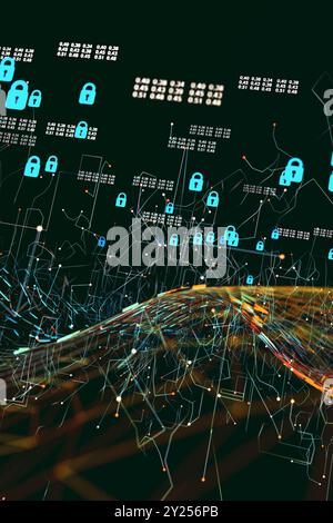 Data volume analysis and computer science industry.Data structure and information tools for networking business and cyber security. Stock Photo