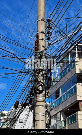 Concrete electric pole for transmission of wired electricity Stock Photo