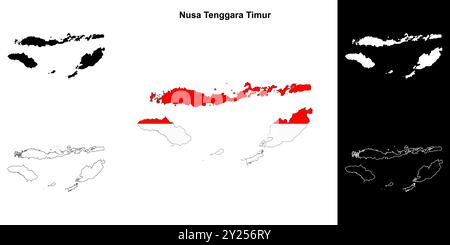 Nusa Tenggara Timur province outline map set Stock Vector