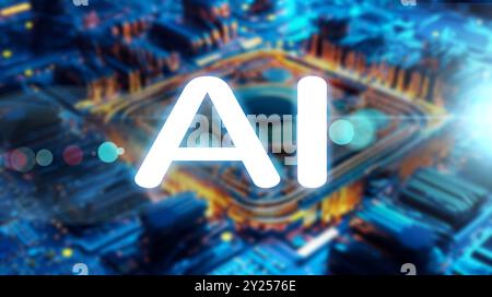 Technology abstract artistic defocused background, internet and networking concept.AI Learning and Artificial Intelligence Concept. Stock Photo