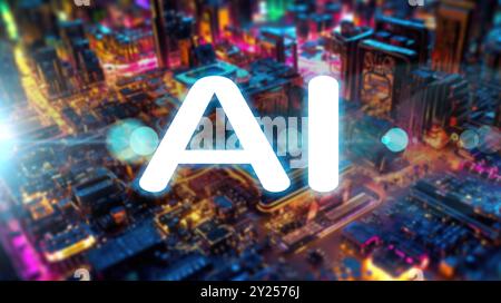 Technology abstract artistic defocused background, internet and networking concept.AI Learning and Artificial Intelligence Concept. Stock Photo