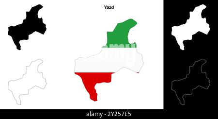 Yazd province outline map set Stock Vector