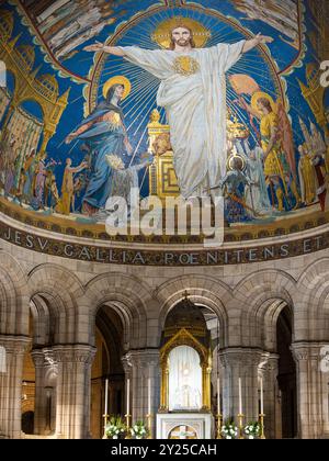 Christ in Majesty, The Triumph of the Sacred Heart of Jesus Mosaic, Sacre Coeur, Montmartre, Paris, France, Europe, EU. Stock Photo