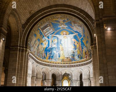 Christ in Majesty, The Triumph of the Sacred Heart of Jesus Mosaic, Sacre Coeur, Montmartre, Paris, France, Europe, EU. Stock Photo