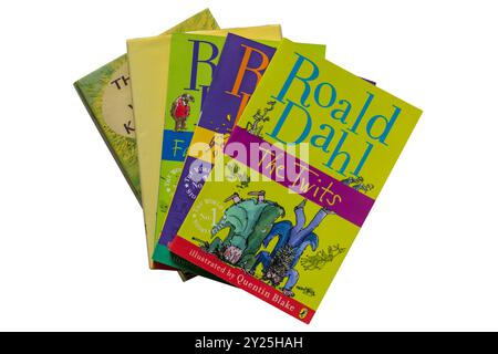 Selection of childrens books with The Twits book on top isolated on white background Stock Photo
