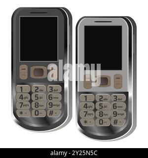 Vector Illustration of Two Classic Keypad Mobile Phones - Black and White Variants isolated on a White Background Stock Vector