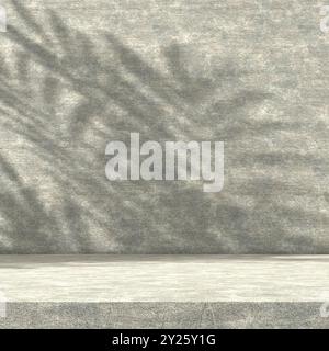 Empty floor and wall background illuminated by sunlight and plant shadows.3d illustration. Stock Photo