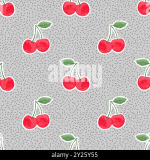 Seamless cherry pattern. Vector abstract background with red berries Stock Vector