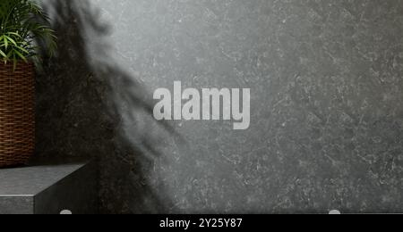 Monochrome empty wall in house with minimalist table. Wall scene mockup product for showcase, Promotion background.Textured cement wall copy space. Stock Photo